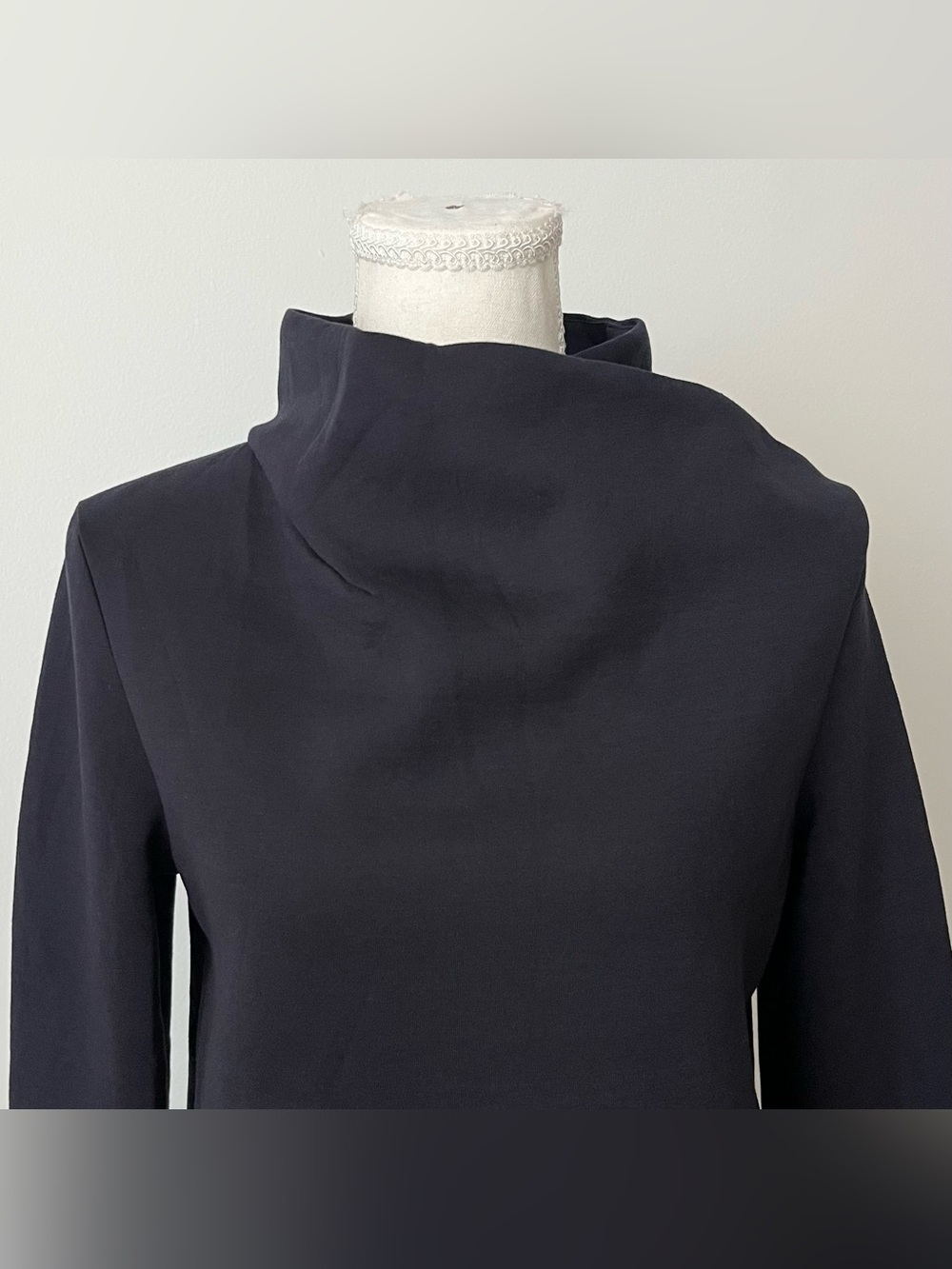 COS Women's Draped Neck Top Navy Blue XS Minimalist Avant Garde Office Portugal - Picture 5 of 10